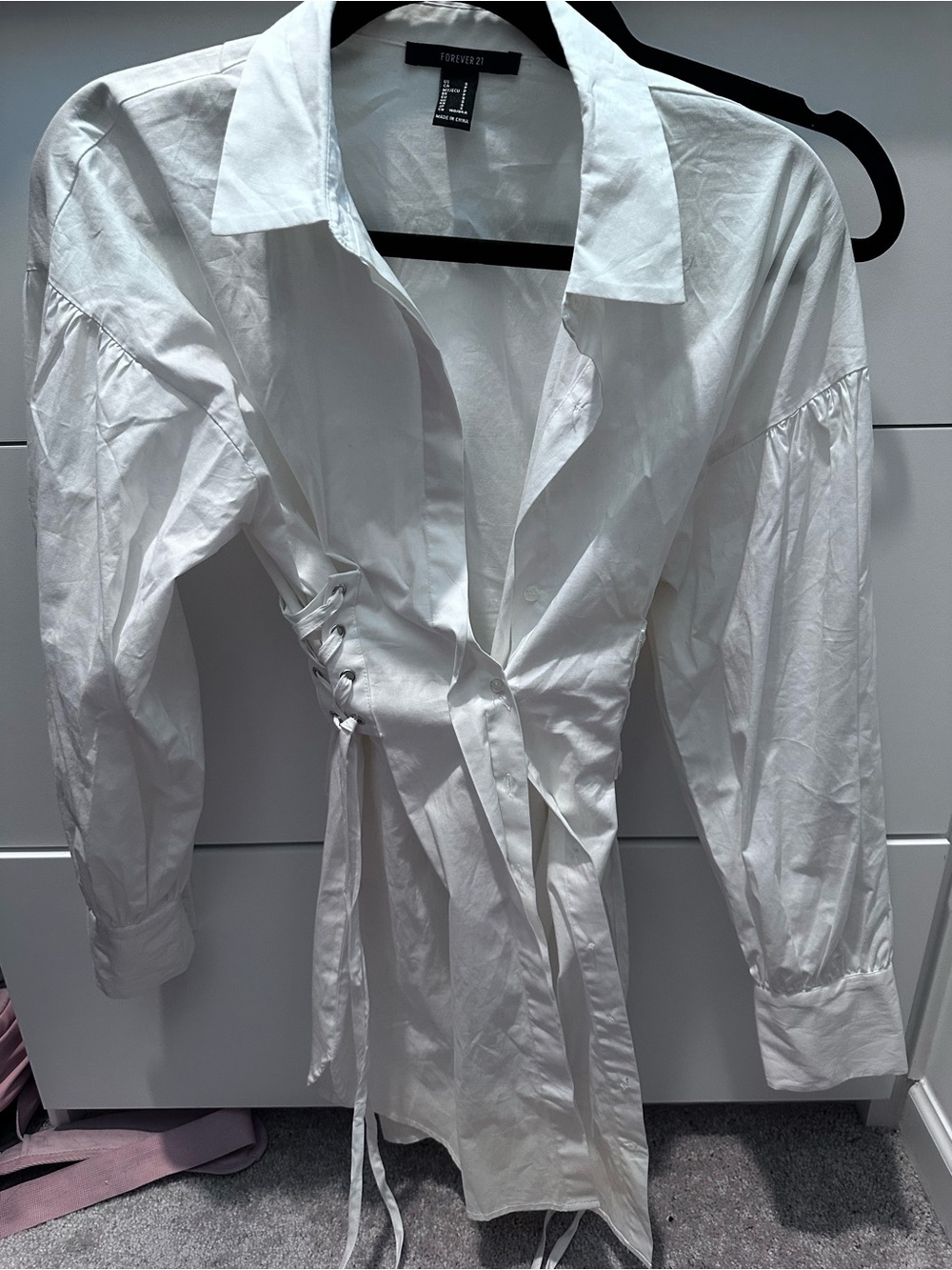 Forever 21 White Lace-Up Side Corset Button-Down Shirt